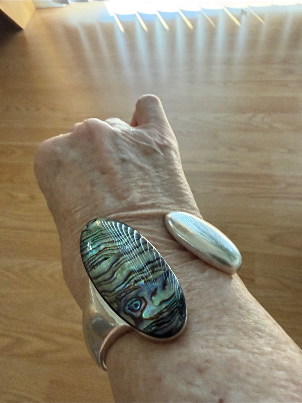 Silver Cuff Bracelet with Abalone Shell Accent & Abalone Post Earrings
